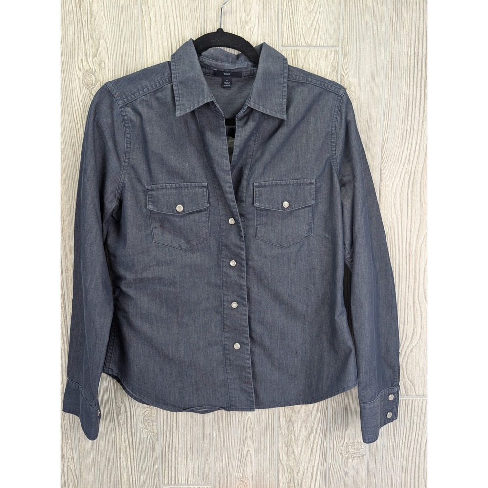 Gap Chambray Denim Pearl Snap Button Down Shirt Women Medium Western Americana